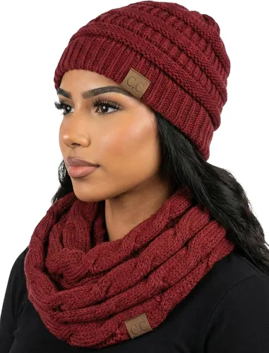 Vista 24 de Funky Junque - Juego de pañuelo y gorro de punto a juego para mujer Negro