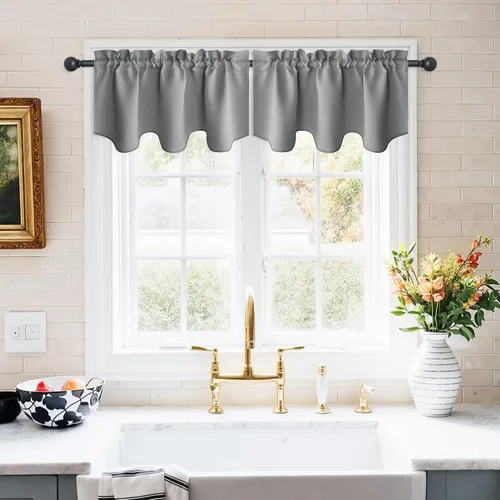 Vista 26 de NICETOWN - Cortinas con valances azul piedra para ventana de sala de estar, dormitorio, baño, 2 paneles estilo granja rústico para comedor, cortinas