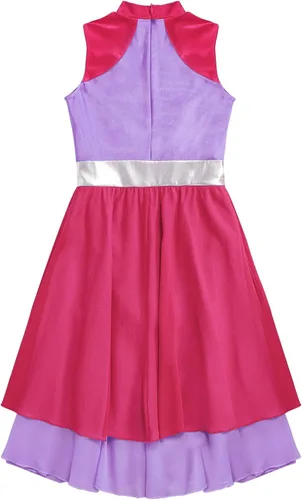 Vista 6 de Vestido de baile lírico de alabanza con dobladillo envuelto en niveles sin mangas con bloques de color para niñas