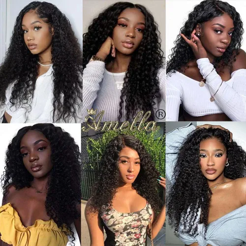Vista 6 de Amella Extensiones de cabello brasileño de onda profunda de 14 pulgadas, 100% sin procesar, 1 paquete de cabello ondulado profundo, paquetes