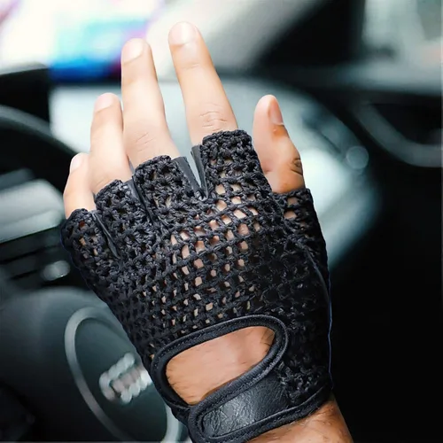 Vista 6 de Guantes de cuero acolchados con gel de levantamiento de pesas de malla para entrenamiento, ciclismo, gimnasio, color negro (XXL)
