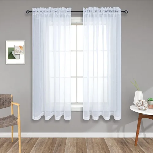 Vista 49 de Cortinas traslúcidas negras de 45 pulgadas de largo para ventanas de baño, juego de 2 paneles, cortinas de media ventana para cocina y dormitorio