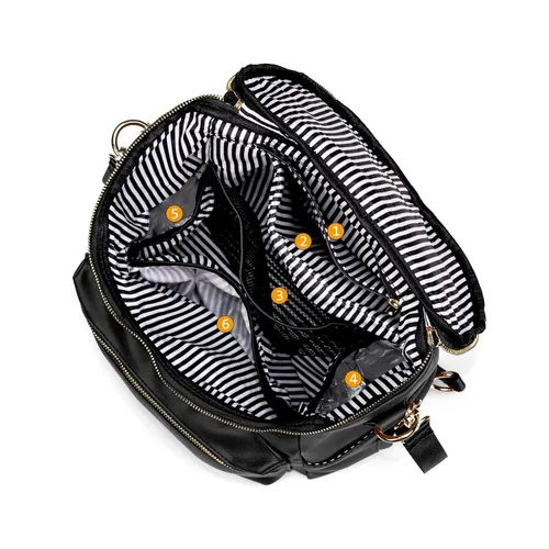 Vista 5 de Mochila para pañales, mochilas de cuero de moda para mamá, bolsas de pañales para bebés pequeños con organizador en bolsa y cambiador, Negro, M