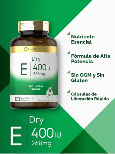 Vista 4 de Carlyle Dry Vitamin E 400 UI 120 Cápsulas D-Alpha Tocoferyl