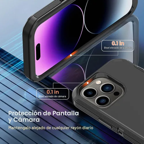 Vista 3 de Funda para iPhone 14 Pro Max con 2 protectores de pantalla, resistente de servicio pesado a prueba de golpes, protección contra caídas, resistente