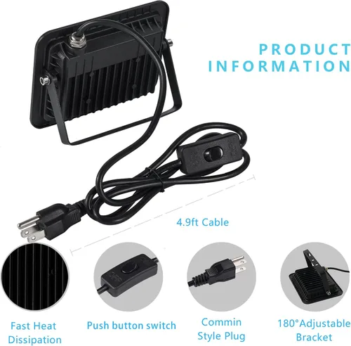 Vista 4 de Paquete de 2 luces LED negras de 395 nm 30 W con enchufe e interruptor estándar de EE. UU., cable de alimentación de 4.9 pies, luz negra se utiliza