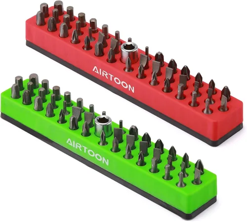 Vista 11 de 2 soportes magnéticos para puntas hexagonales de 1/4 de pulgada, almacenamiento de brocas de 43 agujeros con base magnética fuerte, organizador