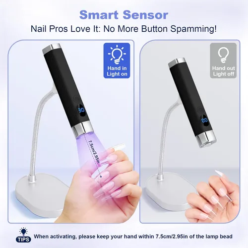 Vista 2 de Mini lámpara de uñas UV de mano, luz de curación flash portátil con soporte magnético mejorado y sensor inteligente, secador de uñas recargable