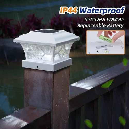 Vista 6 de APONUO Paquete de 4 luces solares para tapa de poste con batería de 1000 mAh, para vallas de 4 x 4, 5 x 5, 6 x 6, tamaño más grande y más duradero