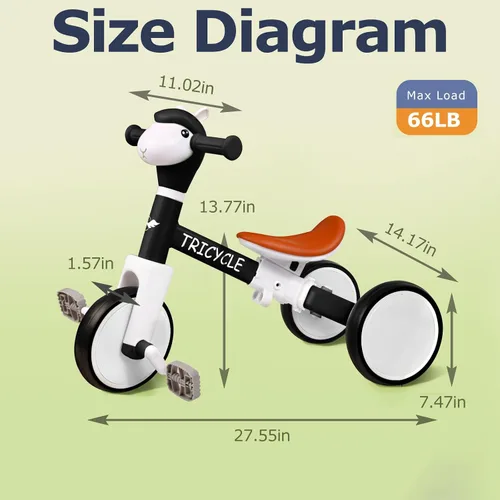 Vista 8 de Bicicleta de equilibrio para niños y niñas, triciclo para niños pequeños de 1 a 5 años, triciclo para niños pequeños con luz y música frontal