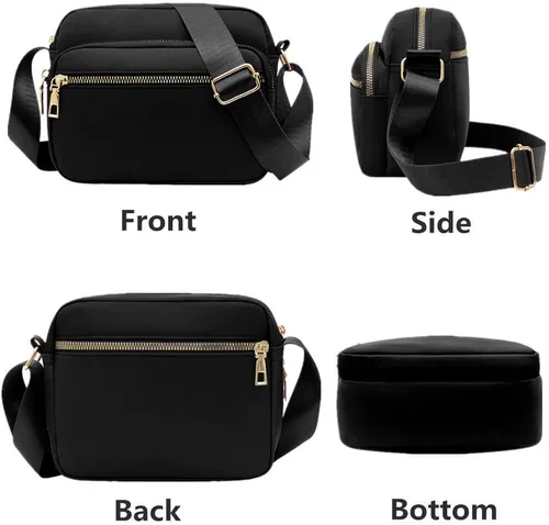 Vista 2 de DIHKLCIO Bolsos cruzados de nailon para mujer, monederos y bolsos de mano, bolsas de mensajero casuales para mujer, bolso cruzado negro impermeable