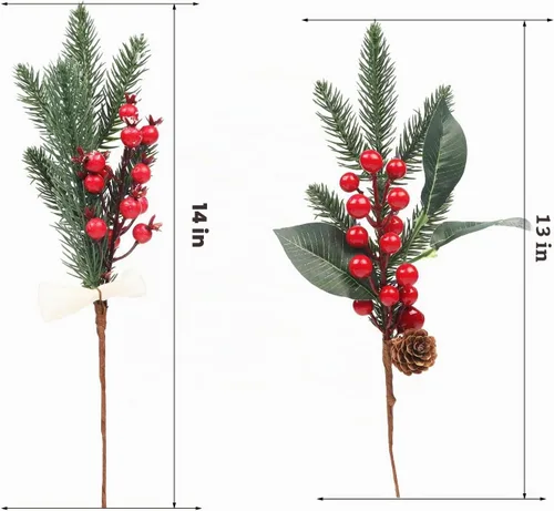 Vista 2 de DR.DUDU Paquete de 12 ramitas de bayas artificiales para decoración de árbol de Navidad, tallos de bayas rojas de Navidad para manualidades