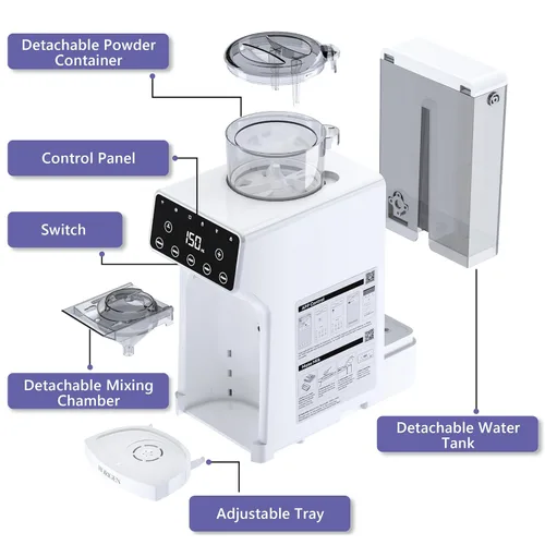 Vista 9 de Horigen Dispensador de fórmula para bebés - Máquina avanzada de fórmula WiFi con mezcla y limpieza automática, agua caliente instantánea