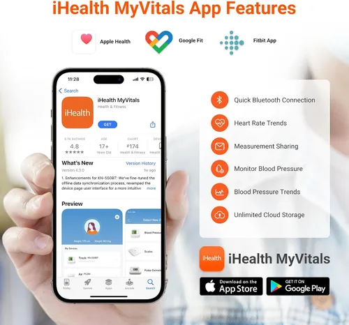Vista 3 de iHealth Monitor de presión arterial de muñeca, máquina digital de presión arterial Bluetooth con pantalla grande y funda de transporte portátil