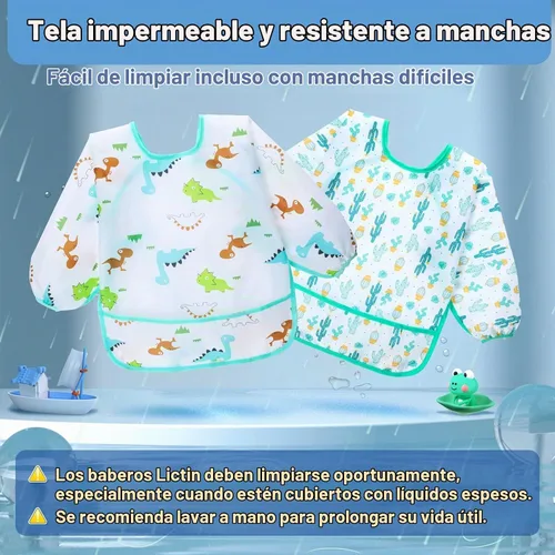 Vista 5 de Lictin Long Sleeve Bibs 5 Pack - Baby Bibs for Girl or Boy, Reusable Infant for Feeding Teething or Weaning