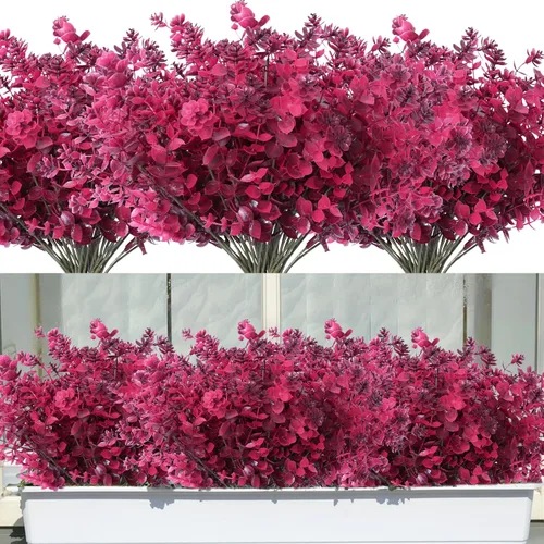 Vista 38 de RECUTMS - Flores artificiales, 12 plantas sintéticas para exteriores, resisten rayos ultravioleta, arbustos para interiores y exteriores, maceta