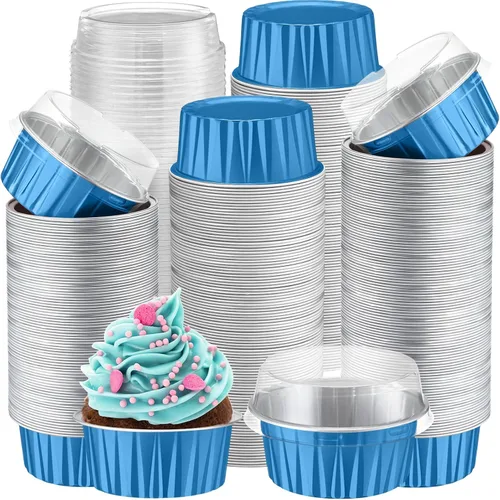 Vista 30 de Gejoy - 400 tazas para hornear de papel de aluminio con tapas, 5 onzas, clásico, negro