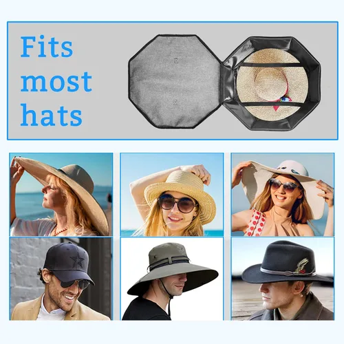 Vista 4 de Caja de Almacenamiento de Sombreros, Cajas de Sombreros para Almacenamiento de Mujeres, Soporte de Sombreros Vaqueros para Viajes, Estuche Portador