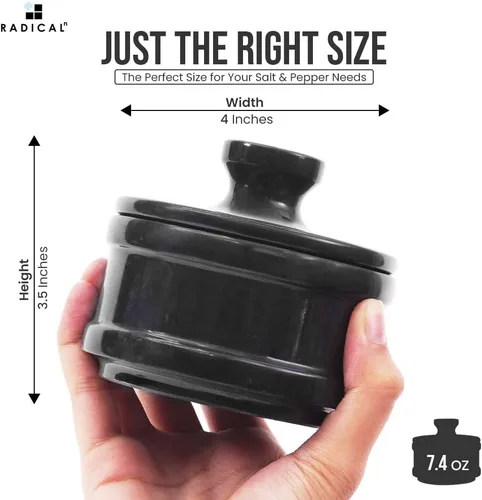 Vista 6 de Radicaln - Bodega de sal de mármol con tapa hecha a mano de 4 pulgadas, recipientes de sal negra para encimera, moderno azucarero y tarro