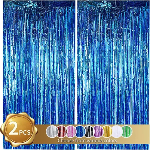 Vista 16 de BEISHIDA Paquete de 2 cortinas de flecos de aluminio, cortinas metálicas de oropel negro, cortina de fondo de fotos para Halloween, boda, despedida