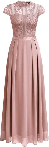Vista 5 de Miusol Vestido largo formal de dama de honor con cuello redondo y encaje floral para mujer