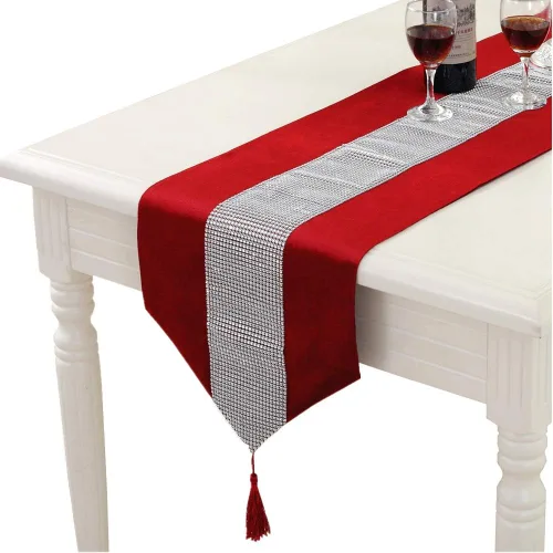 Vista 5 de TM - Camino de mesa para decoración de boda, con tira de diamantes y borlas, 13 x 72 pulgadas