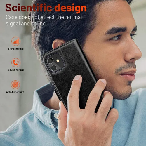Vista 7 de OCASE Compatible con iPhone 12 Case/Compatible con iPhone 12 Pro Wallet Case, funda tipo cartera de piel sintética con tapa y tarjeteros con bloqueo