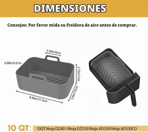 Vista 7 de Forros de silicona para freidora de aire de 10 cuartos de galón, reutilizables para freidora de aire Ninja DZ550/DZ401, 2 accesorios grandes de 5