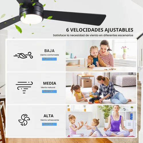 Vista 5 de Asyko Ventiladores de Techo con Luces, Ventilador de Techo de Perfil Bajo de 46" con Luz y Control Remoto, Montaje al Ras, Reversible, Regulable
