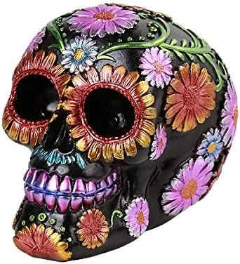 Vista 2 de Pacific Giftware Figura decorativa de resina con calavera floral para el hogar del Día de los Muertos