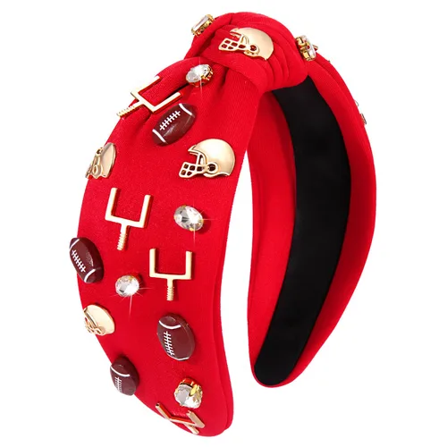 Vista 13 de Diadema de fútbol para mujer, accesorios de fútbol con cuentas de diamantes de imitación, diadema anudada con cristales adornados para el día