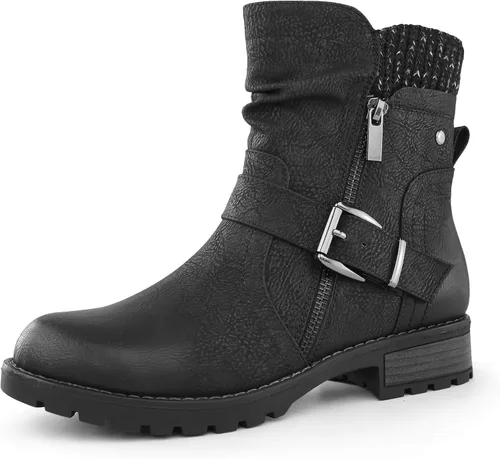 Vista 4 de Hawkwell Botas de combate para mujer, botas de tobillo con hebilla lateral y cremallera