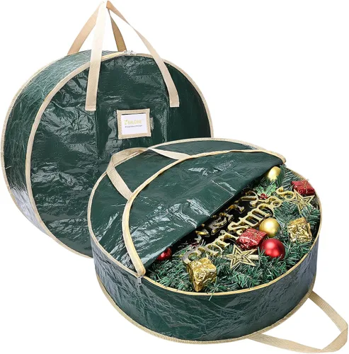 Vista 10 de BALEINE Contenedor de almacenamiento de corona, paquete de 2 bolsas de almacenamiento de corona de Navidad con material de polietileno resistente a