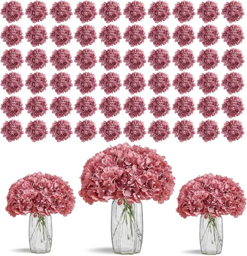 Vista 52 de Flores de hortensias artificiales rosa polvoriento, 10 cabezas de flores de seda de hortensia falsas para centros de mesa de boda, ramos de 10