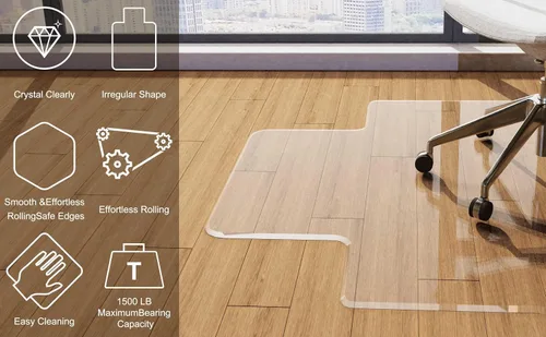 Vista 2 de MESAILUP Tapete para Silla de Oficina con Borde Biselado Irregular con Labio para Alfombra o Piso de Madera Dura Cristal Transparente 36" x 48