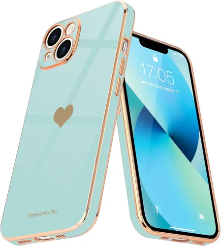Vista 16 de Teageo Funda de iPhone 13 Pro, mujer y niña, corazón bonito, chapado brillante, cubierta trasera suave negra, protección completa de cámara Negro