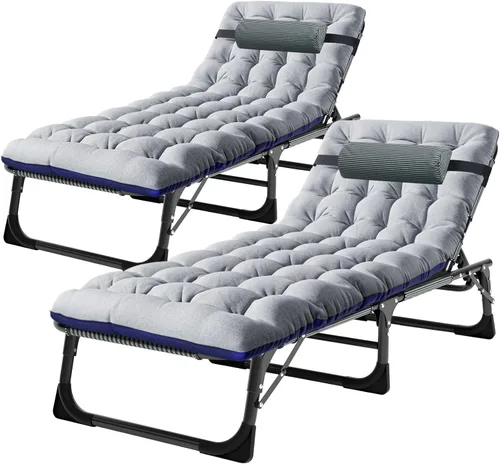 Vista 12 de NAIZEA Sillón plegable, cuna plegable 3 en 1 con colchón, silla reclinable de 4 posiciones para patio, reclinable ajustable para exteriores