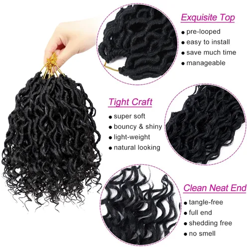 Vista 4 de 8 pulgadas Goddess Faux Locs pelo de ganchillo para mujer negro 7 paquetes de rastas estilo bohemio río para mujeres niños cabello pre rizado