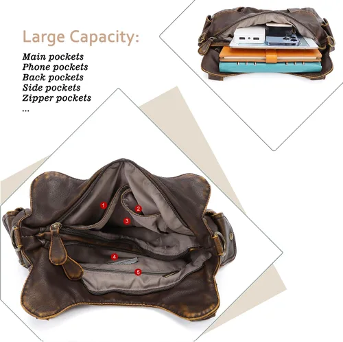 Vista 99 de Angel Barcelo - Bolsa de hombro amplia para mujer, diseño Hobo, cuero lavado