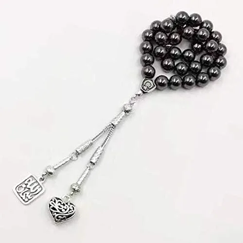 Vista 4 de Hematite Tasbih Metal borla islámica joyería colgante oración perlas 33 66 99beads piedra natural musulmana Rosario