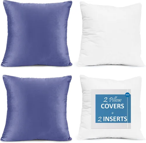 Vista 9 de Nestl Juego de 2 rellenos de almohada con terciopelo suave y sólido, juego de fundas de almohada cuadradas decorativas para sofá, automóvil Azul