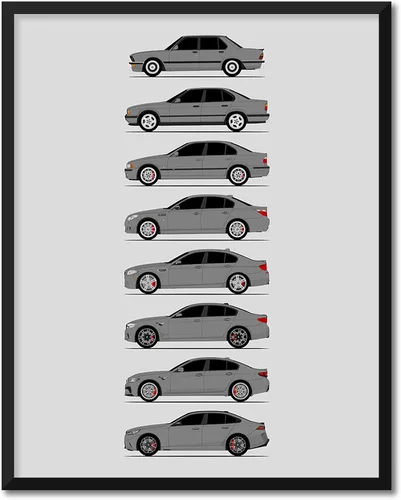 Vista 4 de Custom Car Posters Handmade Poster compatible with BMW M5 Generations and Print of BMW Car Models: E28, E34, E39, E60, F10, F90 - Multi, 8x10