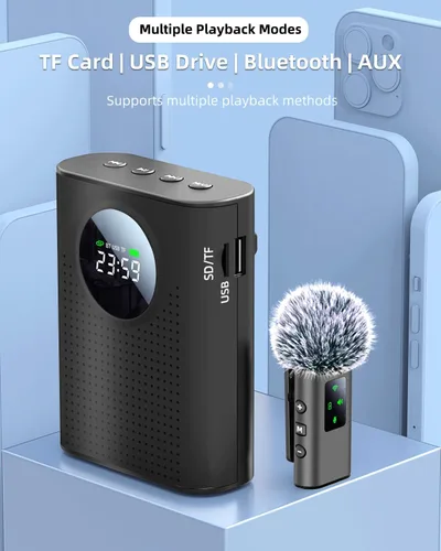 Vista 9 de Amplificador de voz S67 Micrófono inalámbrico para profesores en el aula recargable, mini micrófono de solapa Lavalier, sistema PA de altavoz