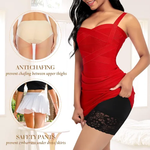 Vista 3 de Pantalones cortos para debajo de los vestidos, ropa interior antirozaduras, sin costuras, pantalones cortos de encaje debajo de los pantalones cortos
