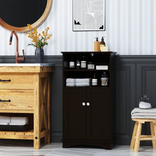 Vista 7 de Spirich Armario de almacenamiento de baño moderno de madera espresso, 23.62 pulgadas de ancho x 11.81 pulgadas de profundidad x 40.15 pulgadas
