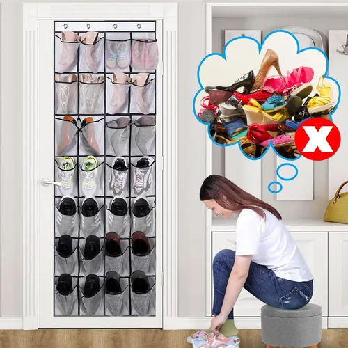 Vista 2 de Organizador de zapatos para colgar sobre la puerta, organizador de zapatos colgante con 28 bolsillos grandes de malla, organizador de zapatos
