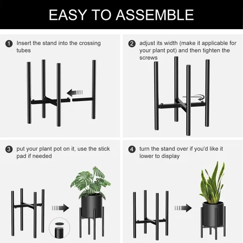 Vista 7 de H HOMEXIN Soporte ajustable de metal para plantas, ancho 8-12 pulgadas, soporte de esquina de mediados de siglo para exhibición estable en Negro