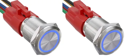 Vista 21 de APIELE - Interruptor de botón de encendido de pestillo de 16mm, 12 V CC, carcasa negra con cabeza de ojo de ángel LED para orificio de montaje