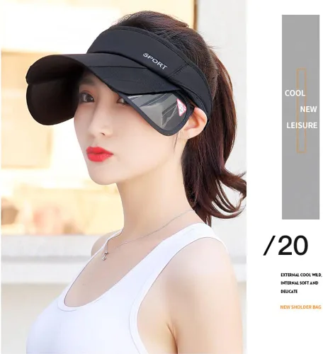 Vista 5 de Sombrero con visera solar para mujeres y hombres, sombrero deportivo retráctil, sombrero de verano para golf, tenis, correr, playa, con agujero