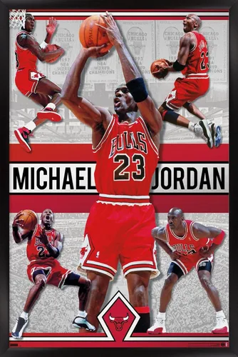 Vista 8 de Trends International Michael Jordan - Póster de collage de pared, 14.725 x 22.375 pulgadas, versión enmarcada de madera de granero